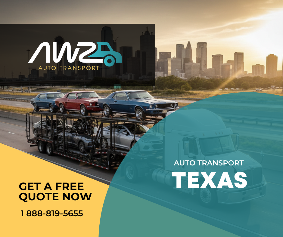 AWZ auto transport log iwth open auto hauler loaded with classic and luxury cars.