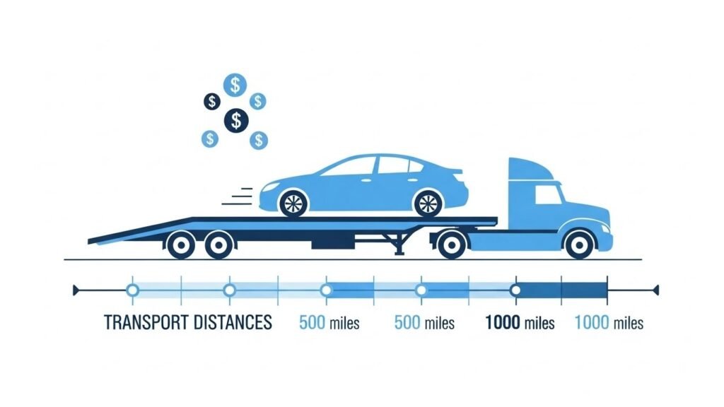 Car transport distance and cost illustration