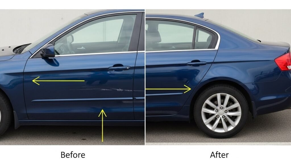 Car damage repair comparison before after