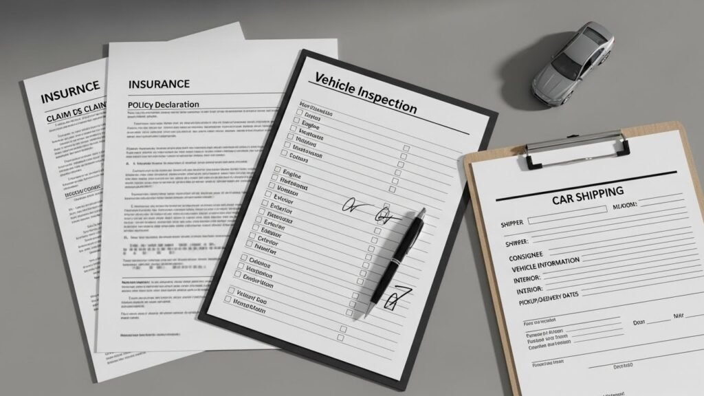 Documents related to vehicle inspection and shipping