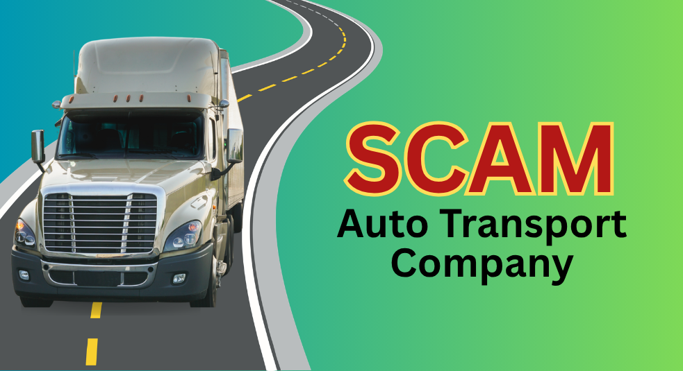 White nose white auto transport truck with text Scam auto transport company
