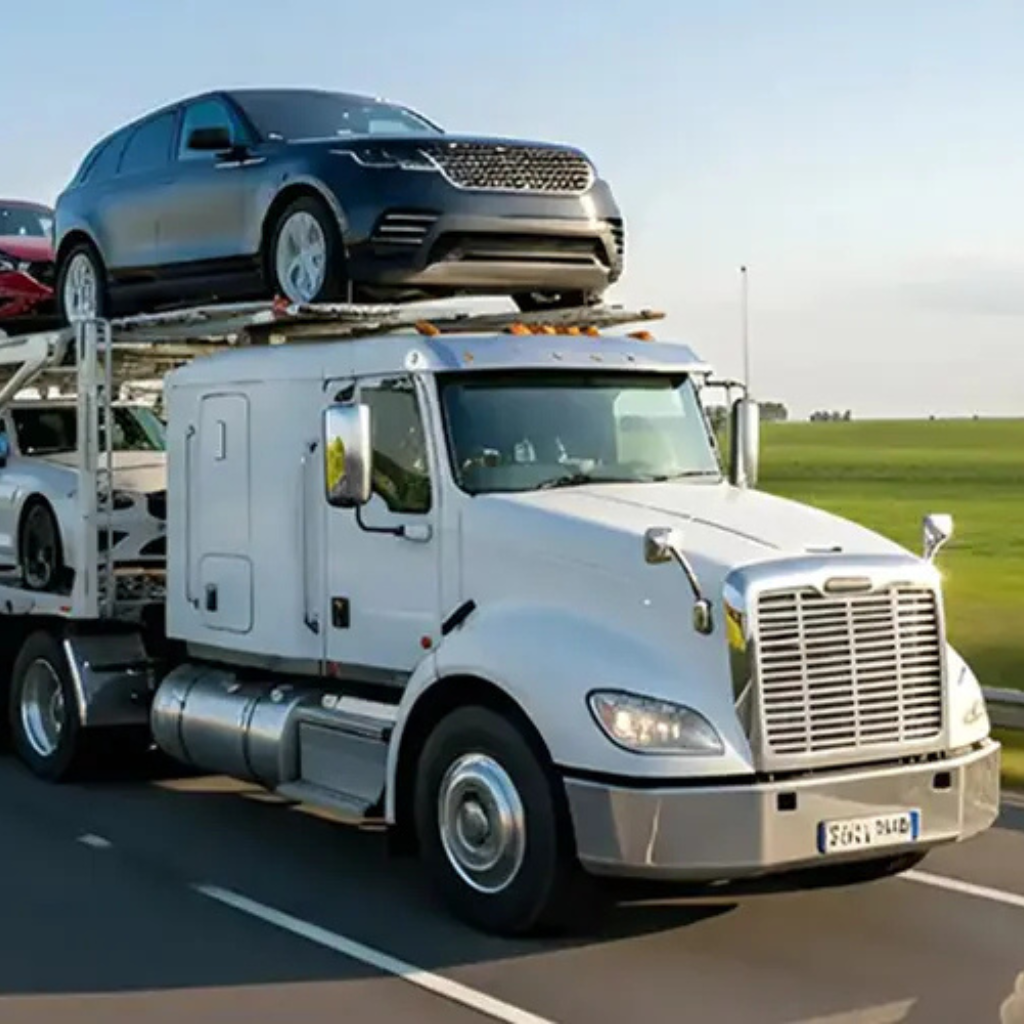 white open hauler laoded with cars